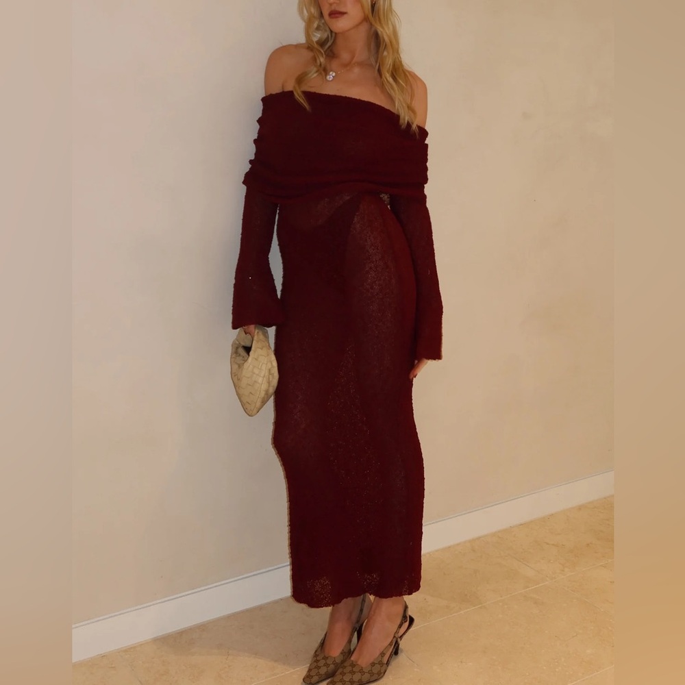 Boucle Maxi Dress - Burgundy